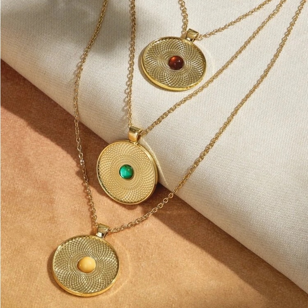 3 For 25 Round Gold Disc Charm Layered Necklace with gemstones - Picture 6 of 9